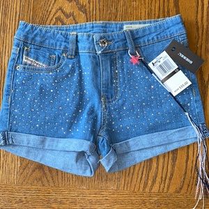 NWT Diesel jean rhinestone shorts girls 10